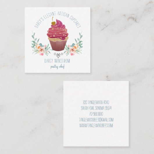 ベーカリーパティシシェフエレガントカップケーキベイカー スクエア名刺 (正面/裏面)
