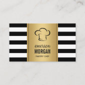 ベーカリーパティシシェフエレガント金ゴールド白黒ストライプ 名刺 (正面)
