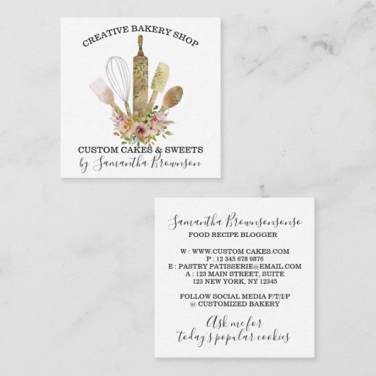 ベーカリーパティシシェフキッチン台所用品最高の木製 スクエア名刺 (正面/裏面)