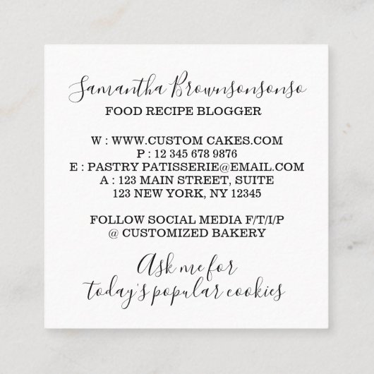 ベーカリーパティシシェフキッチン台所用品最高の木製 スクエア名刺 (裏面)