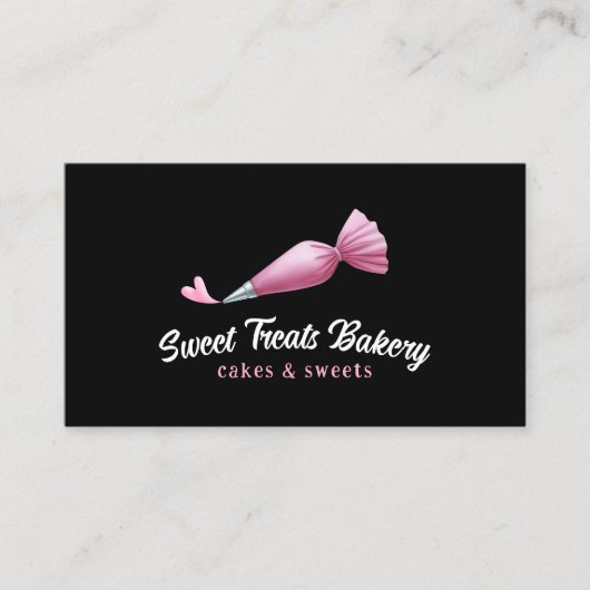 ベーカリーパティシシェフキュートピンクパイピングバッグ&ハート 名刺 (正面)