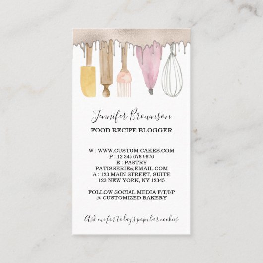 ベーカリーパティシシェフクリエイティブ水彩ケーキドリップ 名刺 (裏面)