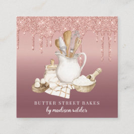 ベーカリーパティシシェフグリッタードリップバラ金ゴールド スクエア名刺