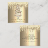 ベーカリーパティシシェフグリッタードリッププラチナ金ゴールド スクエア名刺 (正面/裏面)