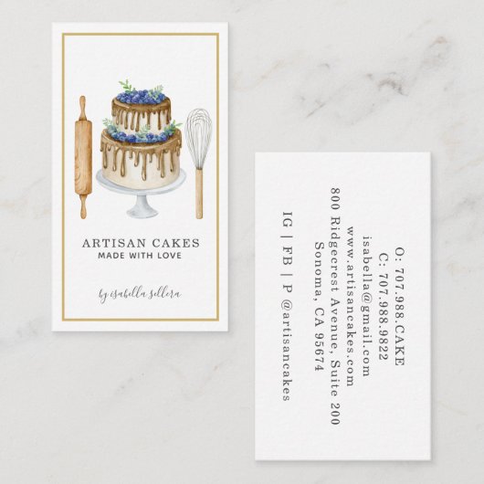 ベーカリーパティシシェフケーキとベーキング用具 名刺 (正面/裏面)