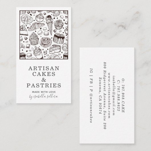 ベーカリーパティシシェフケーキとペストリービジネスカー 名刺 (正面/裏面)