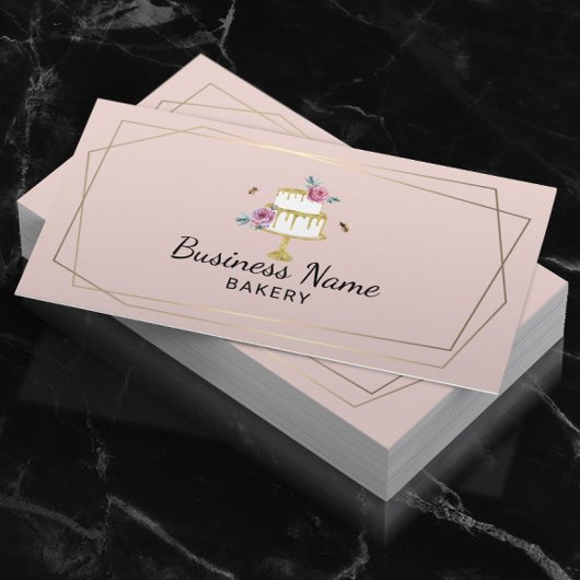 ベーカリーパティシシェフジオメトリックフレーム赤面ピンク 名刺
