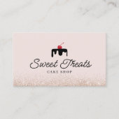 ベーカリーパティシシェフスイートケーキロゴピンクグリッター 名刺 (正面)
