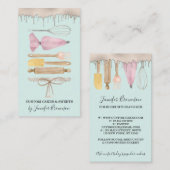 ベーカリーパティシシェフティール(緑がかった色)水彩ケーキドリップ 名刺 (正面/裏面)