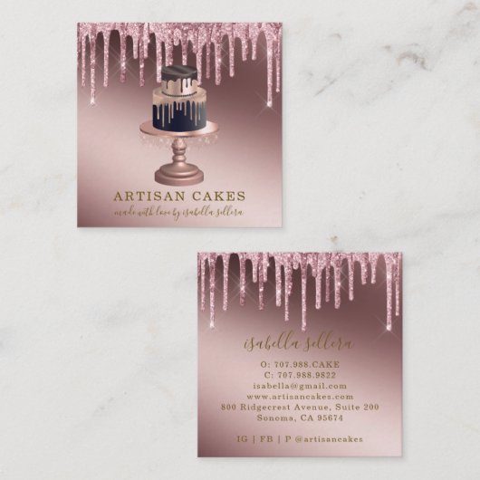 ベーカリーパティシシェフバラ金ゴールドグリッタードリップススクエア スクエア名刺 (正面/裏面)