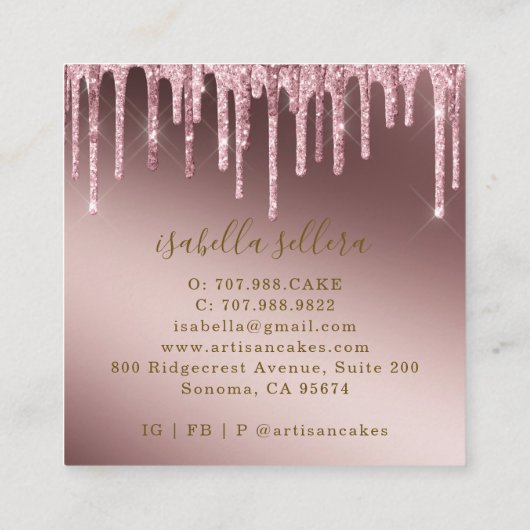 ベーカリーパティシシェフバラ金ゴールドグリッタードリップススクエア スクエア名刺 (裏面)
