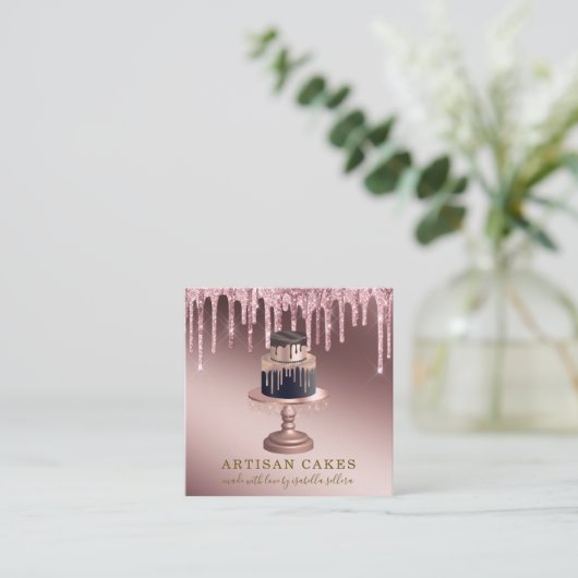 ベーカリーパティシシェフバラ金ゴールドグリッタードリップススクエア スクエア名刺 (スタンド正面)