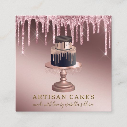 ベーカリーパティシシェフバラ金ゴールドグリッタードリップススクエア スクエア名刺 (正面)