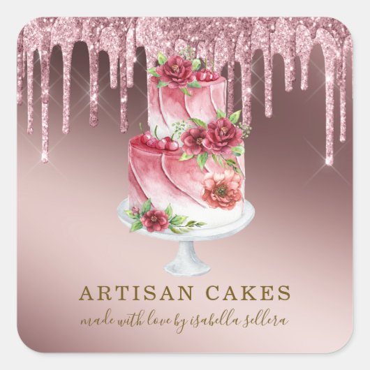 ベーカリーパティシシェフバラ金ゴールドグリッタードリップ スクエアシール (正面)