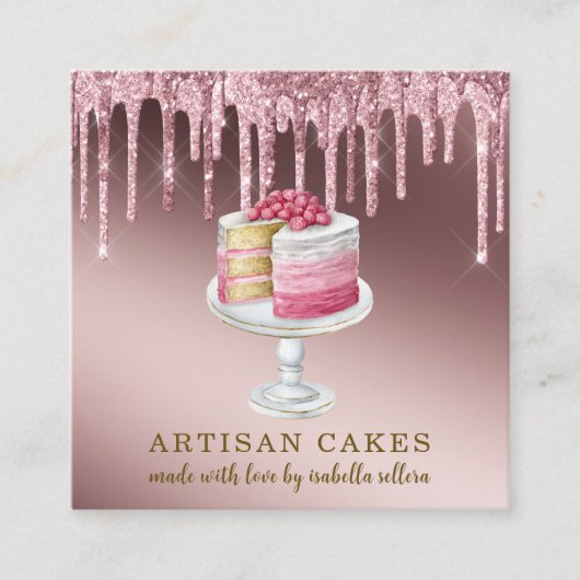 ベーカリーパティシシェフバラ金ゴールドグリッタードリップ スクエア名刺 (正面)