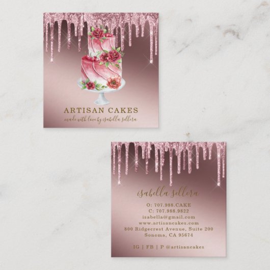 ベーカリーパティシシェフバラ金ゴールドグリッタードリップ スクエア名刺 (正面/裏面)