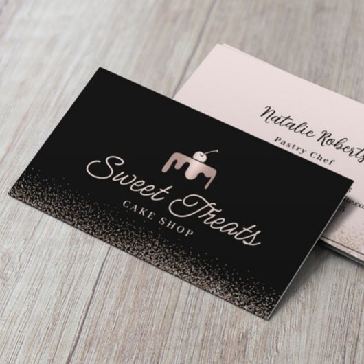 ベーカリーパティシシェフバラ金ゴールドスイートケーキロゴ 名刺