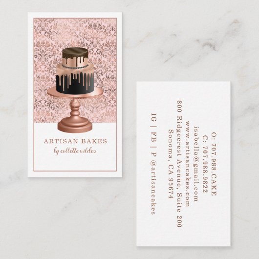 ベーカリーパティシシェフバラ金ゴールドドリップケーキダマスク 名刺 (正面/裏面)