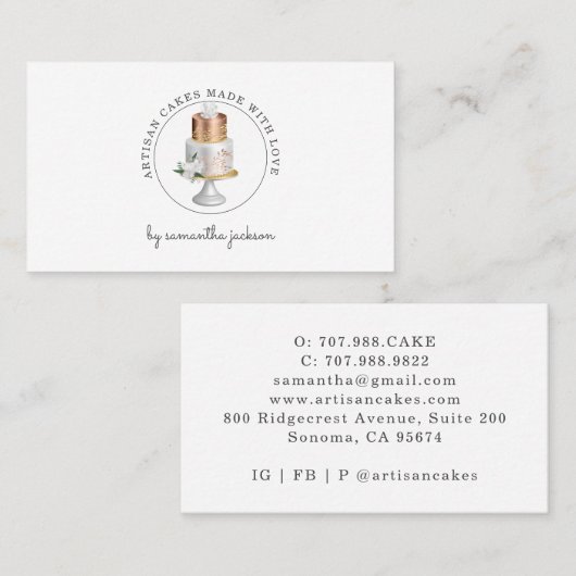 ベーカリーパティシシェフバラ金ゴールドホワイトケーキ 名刺 (正面/裏面)