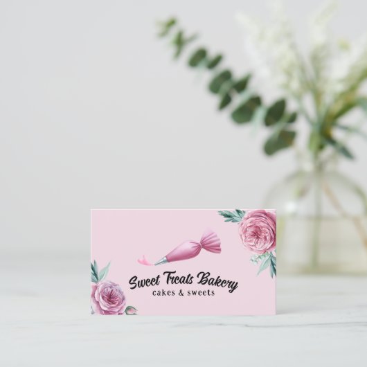 ベーカリーパティシシェフパイピングバッグ&ハートピンクフローラ 名刺 (スタンド正面)