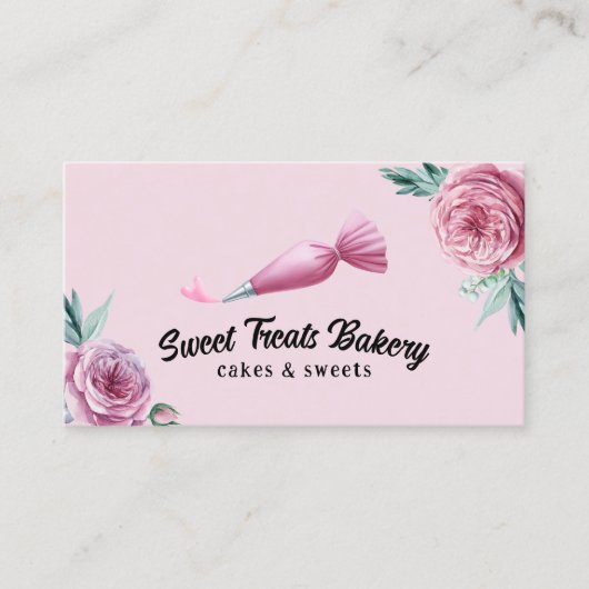 ベーカリーパティシシェフパイピングバッグ&ハートピンクフローラ 名刺 (正面)