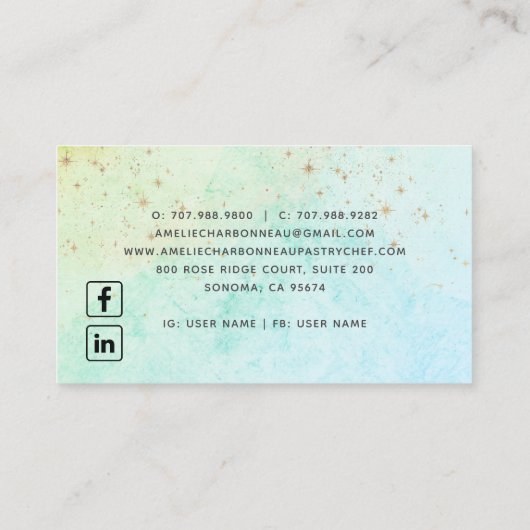 ベーカリーパティシシェフピンクターコイズ水彩 名刺 (裏面)