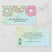 ベーカリーパティシシェフピンクターコイズ水彩 名刺 (正面/裏面)