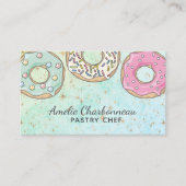 ベーカリーパティシシェフピンクターコイズ水彩 名刺 (正面)