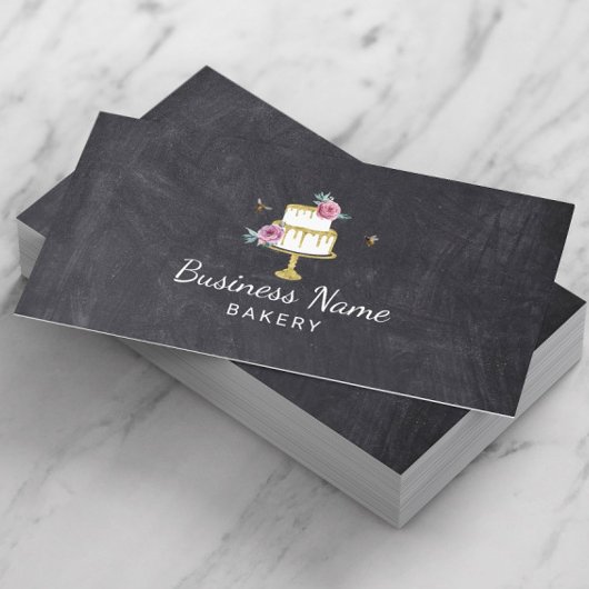 ベーカリーパティシシェフフラワー&ビーズケーキチョークボード 名刺