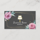 ベーカリーパティシシェフフラワー&ビーズジオメトリックグレー 名刺 (正面)