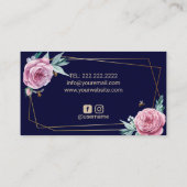 ベーカリーパティシシェフフラワー&ビーズスイートケーキネイビー 名刺 (裏面)