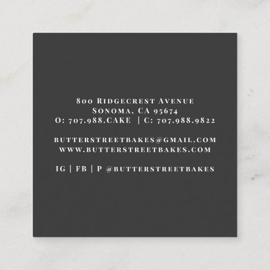 ベーカリーパティシシェフブラックスクエアビジネスカード スクエア名刺 (裏面)