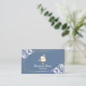 ベーカリーパティシシェフブルーフラワー&ビーズスイートケーキ 名刺 (スタンド正面)