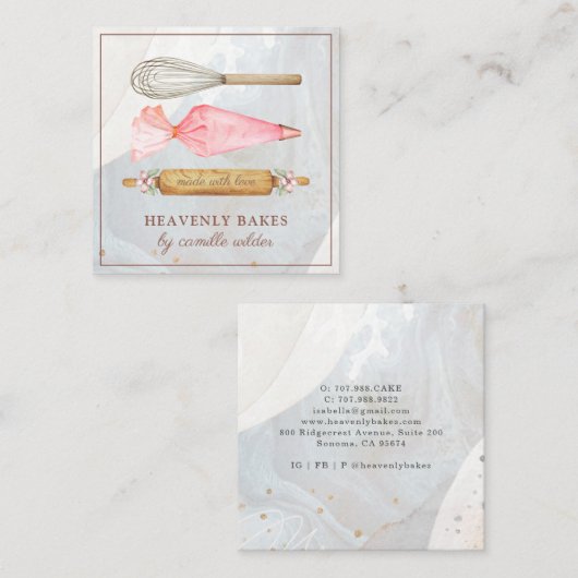 ベーカリーパティシシェフベイカーズツールビジネスカード スクエア名刺 (正面/裏面)