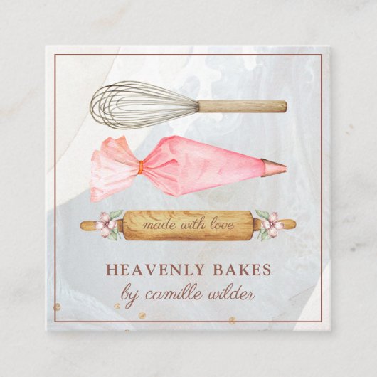 ベーカリーパティシシェフベイカーズツールビジネスカード スクエア名刺 (正面)