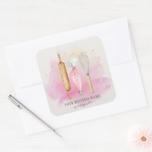 ベーカリーパティシシェフベイカーズピンク スクエアシール (封筒)