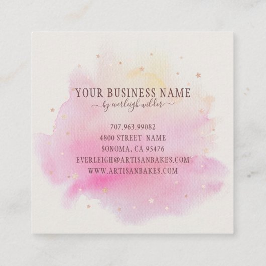 ベーカリーパティシシェフベイカーズピンク スクエア名刺 (裏面)