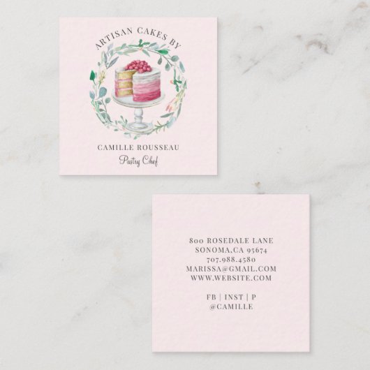 ベーカリーパティシシェフベイカーピンクスクウェア スクエア名刺 (正面/裏面)