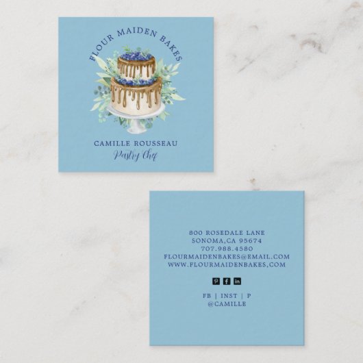 ベーカリーパティシシェフベイカーブルースクエアビジネスカード スクエア名刺 (正面/裏面)