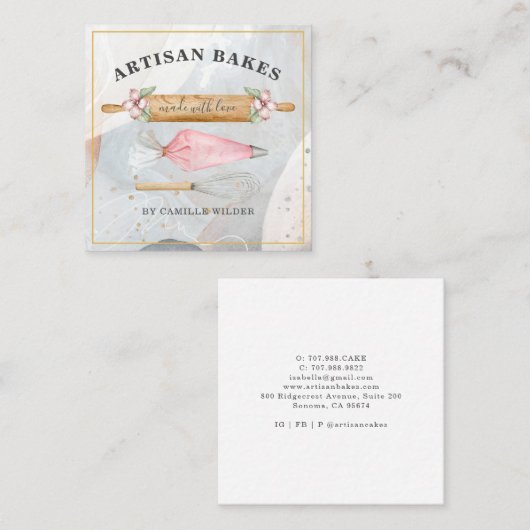ベーカリーパティシシェフベーカーズツールビジネスカード スクエア名刺 (正面/裏面)