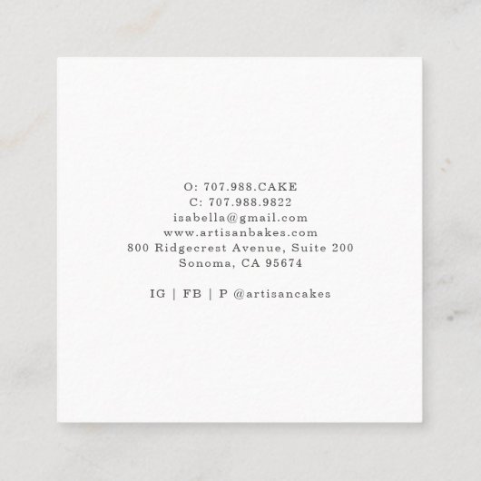 ベーカリーパティシシェフベーカーズツールビジネスカード スクエア名刺 (裏面)