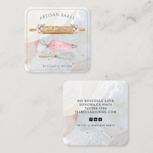 ベーカリーパティシシェフベーカーズツールビジネス スクエア名刺 (正面/裏面)