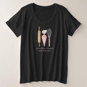 ベーカリーパティシシェフベーキングアターズブラック プラスサイズTシャツ