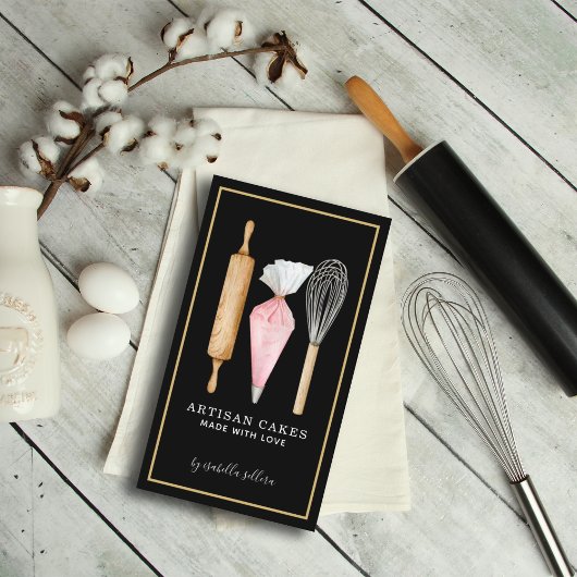 ベーカリーパティシシェフベーキングアターズブラック 名刺