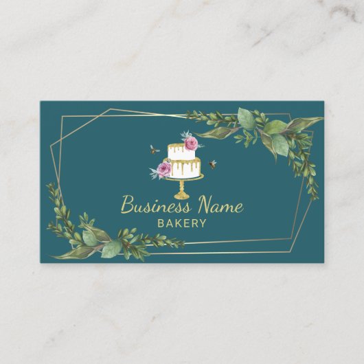 ベーカリーパティシシェフボタニカルスイートケーキティール（緑がかった色） 名刺 (正面)