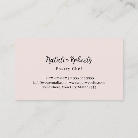 ベーカリーパティシシェフミニマルケーキロゴ赤面ピンク 名刺 (裏面)