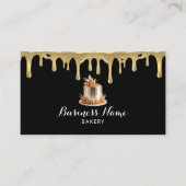 ベーカリーパティシシェフモダン金ゴールドドリップケーキブラック 名刺 (正面)