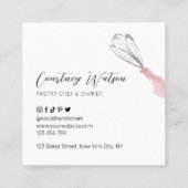 ベーカリーパティシシェフロゴピンク水彩ケータリング スクエア名刺 (裏面)