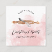 ベーカリーパティシシェフロゴピンク水彩ケータリング スクエア名刺 (正面)