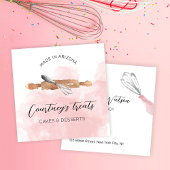 ベーカリーパティシシェフロゴピンク水彩ケータリング スクエア名刺